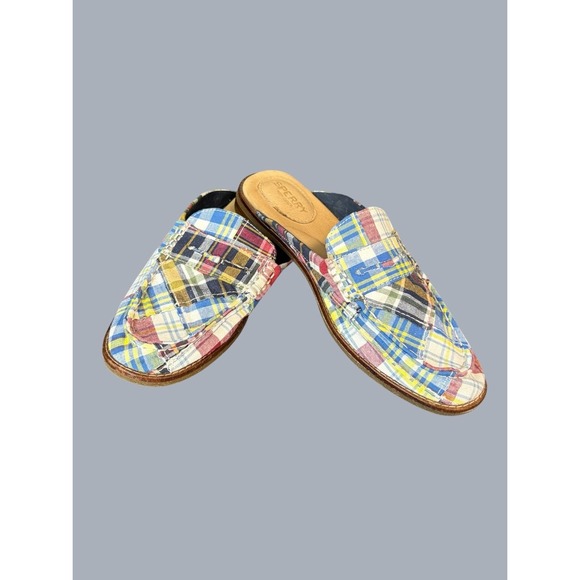 Sperry Top-Sider Shoes - Sperry Seaport Penny Mules Womens 8 Multi Madras Plaid Patchwork Loafers Slip On